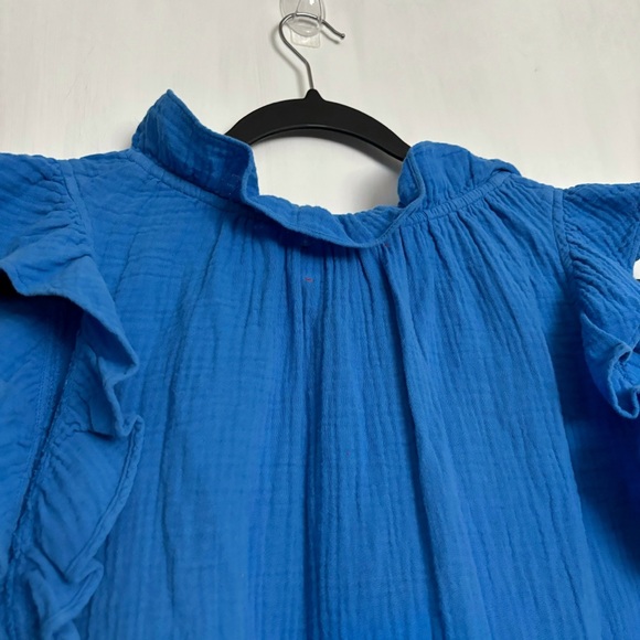 Xirena Bex Cotton Ruffle V-Neck Top in Deep Wave Size XS NEW Gauze Lightweight - Picture 7 of 14